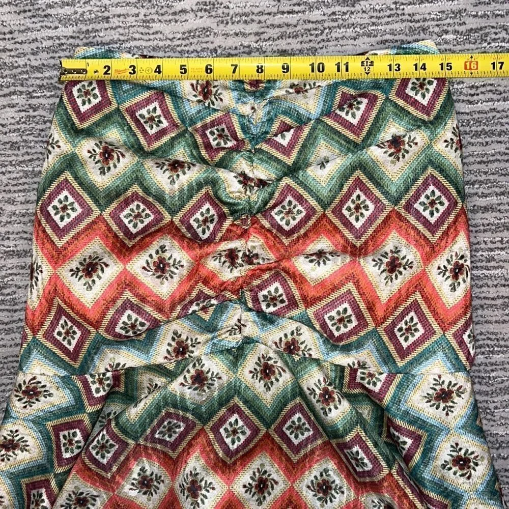 NWT AUTUMN ADEIGBO Soraya Geometric-Print Ruched Bead-Fringe Midi Skirt Size 8